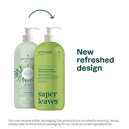 ATTITUDE Nourishing Hair Shampoo, EWG Verified, For Dry and Damaged Hair, Naturally Derived Ingredients, Vegan and Plant Based, Grapeseed Oil and Olive Leaves, 32 Fl Oz