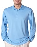 UltraClub Men's Long Sleeve Mesh Performance Polo Shirt, Columbia Blue, Large