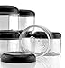 Cornucopia 12 Ounce Clear Plastic Jars w/Black Plastic Lids (6 pack); BPA Free PET Stackable Canisters for Bathroom & Kitchen Storage