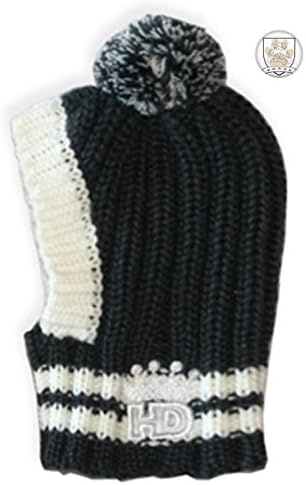 Thick Ribbed Knit Hat - Pullover Styled - with Pom-Pom and Button - For Dogs Size (MEDIUM, Charcoal Gray)