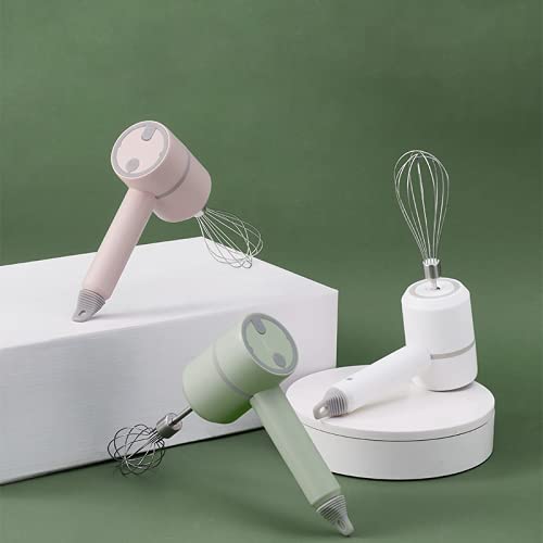 Electric Portable Hand Mixer, Mini Wireless Whisk 3-Speed Cordless Kitchen Blender Egg Whisk 1200mAh Rechargeable Battery Operated for Easy Whipping Cream for Cake Baking, with 2 Beaters