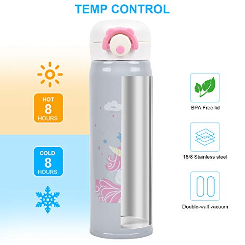 Hot Water Bottle SB Toys Thermoses Thermal Vacuum Cups for Hot and Cold DrinkStainless Water Bottle Cup Vacuum Insulated Hot Hot Water Flask for School Kids Girls Proof BPA Free white Unicorn-17oz