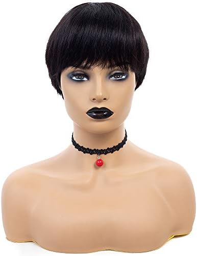 ATOZBeauty Pixie Cut Short Straight Human Hair Wigs With Bangs Natural Color Wigs For Black Women