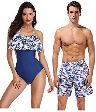Jumojufol Women Men Couple Swimsuits Matching Swim Trunk Bikini 2 Pack