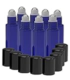 8 Pack - Essential Oil Roller Bottles [STAINLESS STEEL ROLLER] 10ml Refillable Glass Color Roll On for Fragrance Essential Oil - Metal Chrome Roller Ball - 10 ml 1/3 oz [Cobalt Blue]