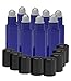 8 Pack - Essential Oil Roller Bottles [PLASTIC ROLLER BALL] 10ml Refillable Glass Color Roll On for Fragrance Essential Oil - Metal Chrome Roller Ball - 10 ml 1/3 oz (Cobalt Blue)