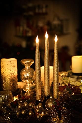 Furora LIGHTING Gold LED Taper Candles, Window Candles, Candle Lights, Long Candles, Battery Powered Candles, Electric Candles Window Lights with 6 Hour Timer Function - Gold 11.5", Pack of 4