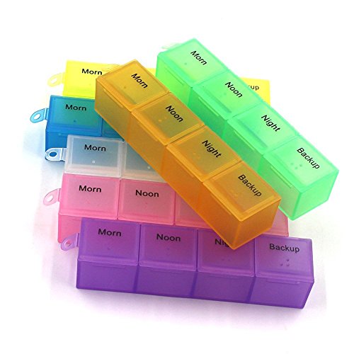 7 Days Pill Organizer Tablet Box Weekly Medication Case Daily AM Morning Noon PM Night Backup