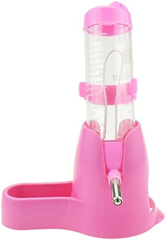 125ml/4oz Pet Drinking Bottle with Food Container Base Hanging Water Feeding Bottles Auto Dispenser for Hamsters Rats Small Animals Ferrets Rabbits Small Animals (125ML, Pink)