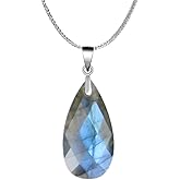 iSTONE 925 Sterling Silver Natural Crytral for Womens Pendant Necklace, Gemstone Birthstone with 17.8" Silver Chain Ladies
