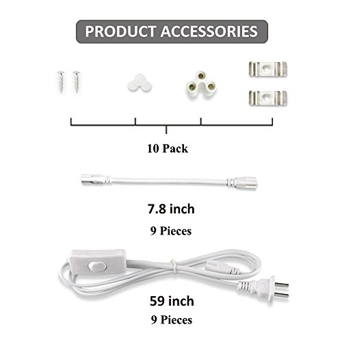 Brillihood T5 Integrated LED Single Light Fixture, 2200lm, 6000K (Bright White) Clear Cover, 20W Utility Shop Light, Kitchen, Ceiling and Under Cabinet Light Tube, US Plug with ON/OFF Switch (10-Pack) - Thumbnail 5