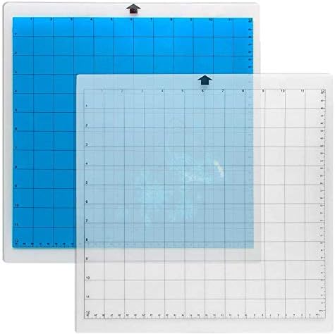 CoiTek Cutting Mat, 2 Pack Cameo Cutting Mat, 12 x 12 Inch Craft Standardgrip, Adhesive & Sticky Replacement Vinyl Cutting Mat for Craft Sewing Scrapbooking (1 Clear + 1 Blue)