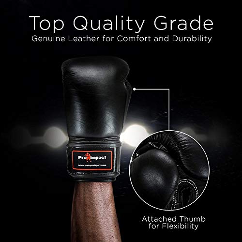 Genuine Leather Boxing Gloves Black 12 Oz. Pro Impact ($80 Value) - Thumbnail 6