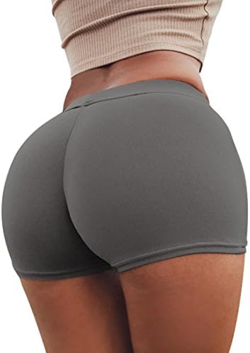 Women Short Yoga Pants Daoroka Solid Waist Band Skinny Stretchy Gym Workout Athletic Sport Performance Running Exercise Short Pants Trouser (M, Gray)