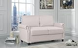 Sofamania EXP89-FB-2S-BG Classic Living Room Linen Loveseat with Nailhead Trim and Storage Space (Beige)