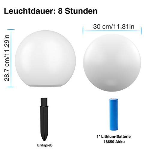infray Solarlampen für außen, Solarleuchten für außen, Solar Gartenleuchten 30cm Solarkugel mit 9 Modi Leuchte, IP67 Wasserdicht LED Solarleuchten – Bild 8