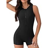 beautyin Athletic One Piece Swimsuits Women Front Zip Modest Boyleg Bathing Suit