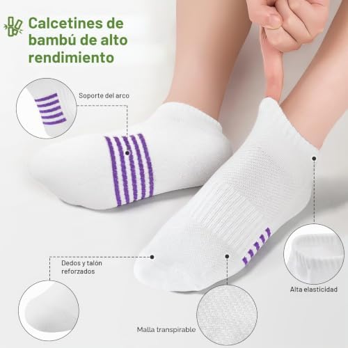 Calcetines Bambu Mujer 6/12 Pares, Calcetines Deportivos para Running Transpirables, Acolchado, Colorido y Antisudor, Regalos para Mujer de Verano