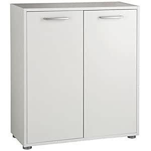 Armario bajo con 2 puertas y estante, modelo BS2834, de color blanco