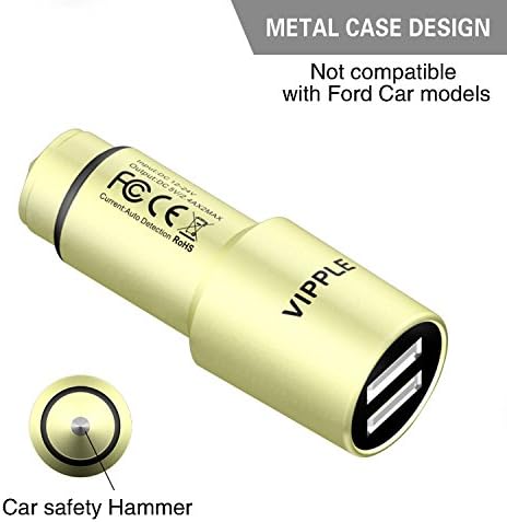 Vipple 24W Pure Copper Dual USB Car Charger With Hammer iSmart Technology For iPhone 7, 7 Plus, 6 Plus, 6S, iPad, Tablet, Samsung Galaxy S8, S7 edge, HTC, Sony and Other USB Device