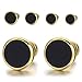 12MM Mens Womens Gold Black Stud Earrings Stainless Steel Illusion Tunnel Plug Screw Back, 2pcs
