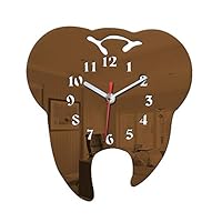 Easyinsmile Unique Tooth Wall Clock Silent Dentist Decoration Mirror Decorative Clinic Ornament Dental Surgeon Gift Battery Powered (Coffee)