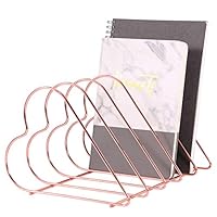 Simmer Stone Magazine Holder File Sorter, Metal 5 Slot Desk Organizer Rack for Document, Folder, Letter and Book, Rose Gold, Heart Shape