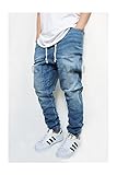 URBANJ MEN'S INDIGO DROP CROTCH DENIM JOGGER PANTS
