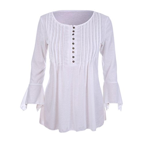 Taore Women Autumn Flare 3/4 Sleeve Slim V Neck Button Down Shirt Blouse Tops Tee (2XL, White)