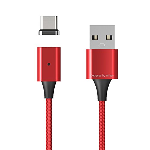 Magnetic Type C Cable, Wsken Lite 3.28ft Nylon Braided USB C Cable with LED Indicator for Samsung Galaxy S8/S8+,Note 8,Nexus 5X/6P,OnePlus 2/3T,HTC10,Huawei P9,Huawei Mate 9,Sony Xperia XZ 3.3ft Red