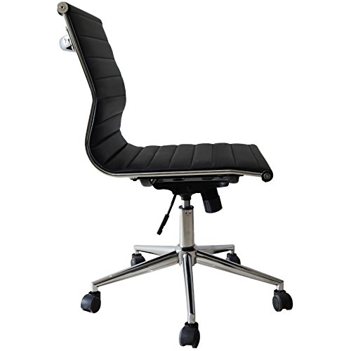 2xhome Contemporary Modern Ergonomic Executive Mid back PU Leather Arms Rest Tilt Adjustable Height With Wheels Lumber Support Swivel Armless Office Chair Conference Room Home Task Work Desk Guest