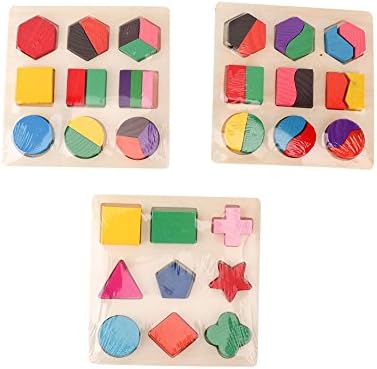 Youbedo Wooden Geometric Puzzles Preschool Chunky Development Educational Toys for learning Math, Shapes & Color Recognition -Set of 3
