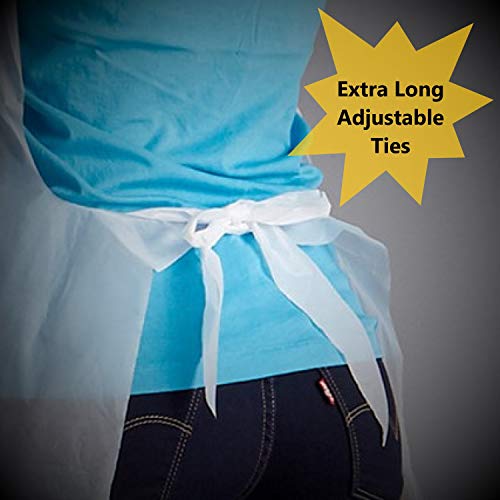Disposable Poly Aprons 100 pack 28 X 46 inches Large White Protective Apron for Commercial or Household Use - Throw Away for Hair Salon Spa or Art Studio