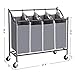 SONGMICS 4-Bag Laundry Cart Sorter, Rolling Laundry Basket Hamper, with 4 Removable Bags, Casters and Brakes, Gray URLS90GS