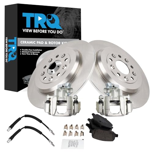 TRQ Rear Brake Pad and Rotor Set Ceramic Calipers Compatible with 2009 Ford Fle…