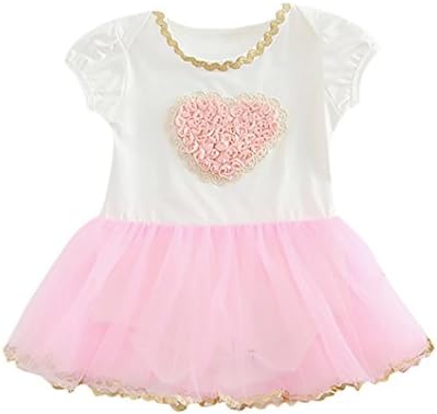 Lookvv Children Kid Girls Flower Heart Rose Tutu Net Yarn Romper Princess Dress Clothes (White, 6-12 Months)