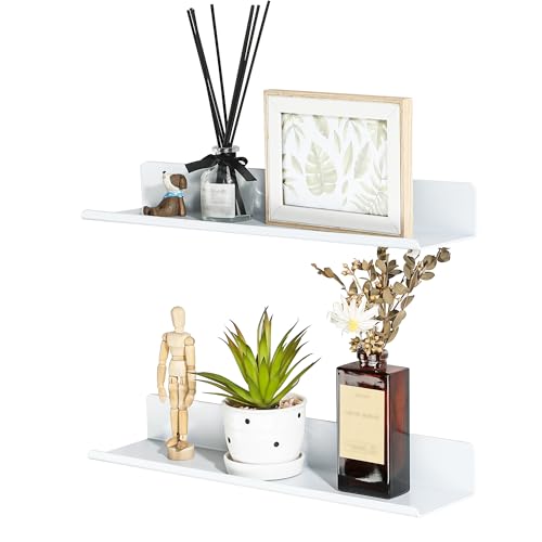SAYAYO Wall Shelves 2 Pieces, 40 cm Decorative Adhesive Floating Shelves White Shelves, Wall Shelves without Holes for Bedroom, Bathroom, Kitchen, Living Room, Office