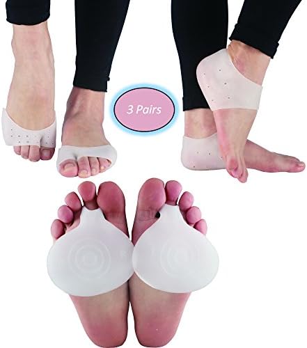 YL trd V 3 Pairs of Silicone Gel Heel Sleeve Ball of Foot Cushions and Metatarsal Pads Half Toe Sleeve Gel Heel Cups