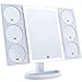 MIRRORVANA® X-Large Vanity Makeup Mirror with 44 LED Lights, 3 Color Lighting Modes, 10X 5X 3X Magnifying Panels, Dual Power Supply, 360° Rotation and Touch Screen Dimmer Switch on HD Glass (White)