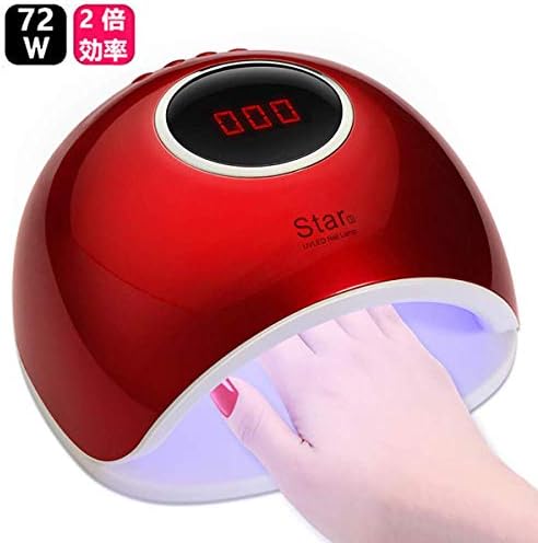 UV LED Nail Dryer, Infrared Detection, 72 W x 2 Times, Infrared Whitening Function, For Manicure, 4 Level Timer Setting, Can Be Used Both Hands and Feet (Red)