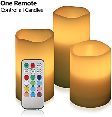 Sugoiti Flameless Candles Battery Operated LED Flames with Timer and Remote Control 4" 5" 6" Set of 3 Ivory Dripless Real Wax Pillars