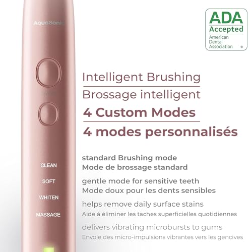 Aquasonic - Vibe Series Ultra-Whitening Electric Toothbrush | ADA Accepted Rechargeable Toothbrush with 8 Brush Heads & Travel Case, 40,000 VPM Motor, 4 Modes with Smart Timer