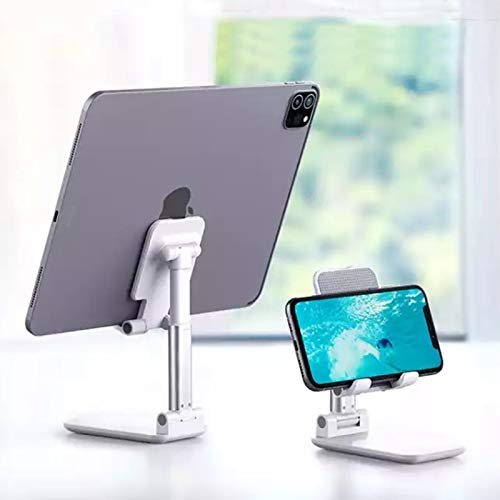 Foldable Cell Phone Stand, Height Telescopic and Angle Adjustable Desk Phone Holder Fits with Android Smartphones, iPhones, iPad, Kindle, and More Device with Screen up to 11 inch (Pearl White)