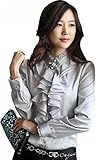 Uget Women's Lace Ruffle Neck Blouse Long Sleeve Stand Collar OL Shirt Tops