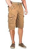 North 15 Mens Belted Cotton Military Style Multi Pocket Cargo Short