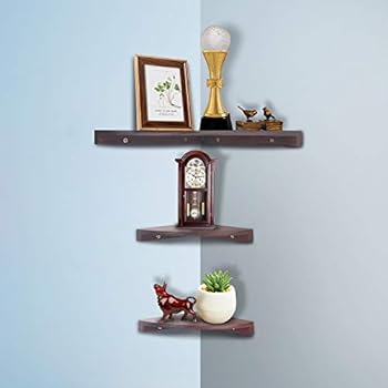 Yankario Solid Walnut Wood Corner Floating Shelves Wall Mounted, Set of 3, Natrual