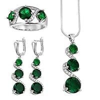 smallwoodi Earrings,Stud Earrings,Drop Dangle Earrings,Faux Emerald Gemstone Pendant Necklace Ring Earring Wedding Bridal Jewelry Set for Women Jewelry Green