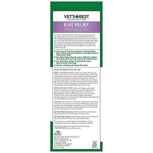 Vet's Best Dog Ear Cleaner Kit MultiSymptom Ear Relief Wash & Dry