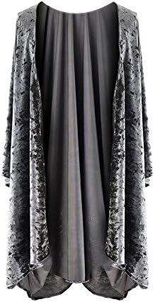 Women's Floral Print Velvet Loose Kimono Cardigan Capes (Grey Pure)