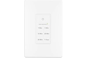 BN-LINK Countdown Timer Switch for Exhaust Fan, Bathroom Fan Light Switch Timer 1-5-10-20-30-60mins, Neutral Wire Required, Free Wall Plate, White